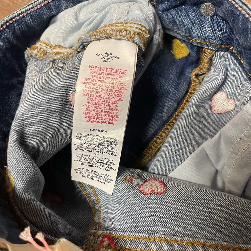 NWT Mini Boden Girls Wide Leg Jeans Size 10-11 Y Adjustable Waist Hearts Girly - Picture 7 of 7